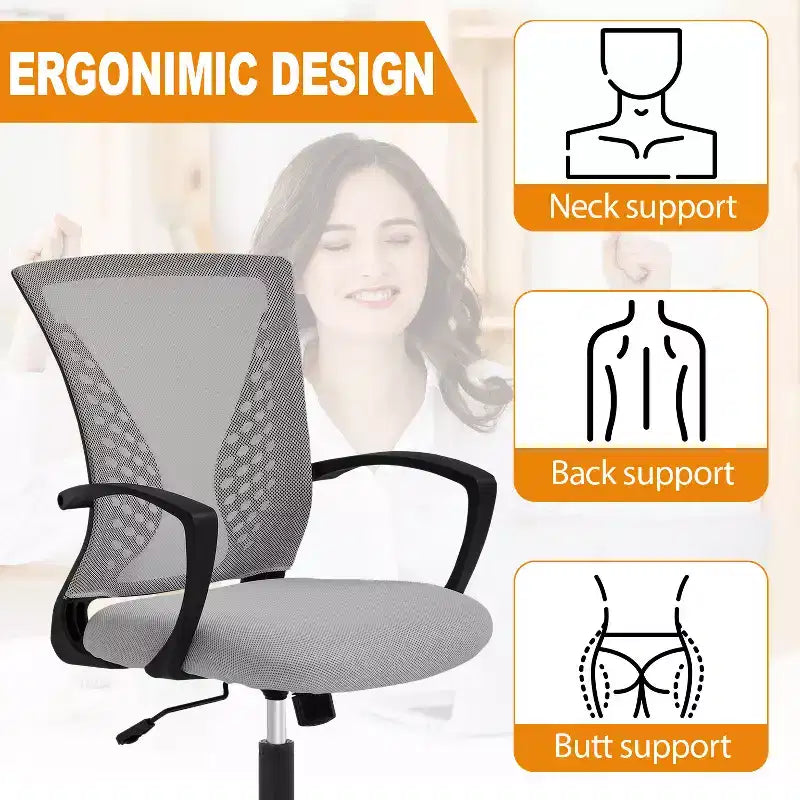Chaise de bureau en maille BestMassage, chaise de bureau d'ordinateur, chaise de direction avec siège réglable en hauteur et dossier respirant