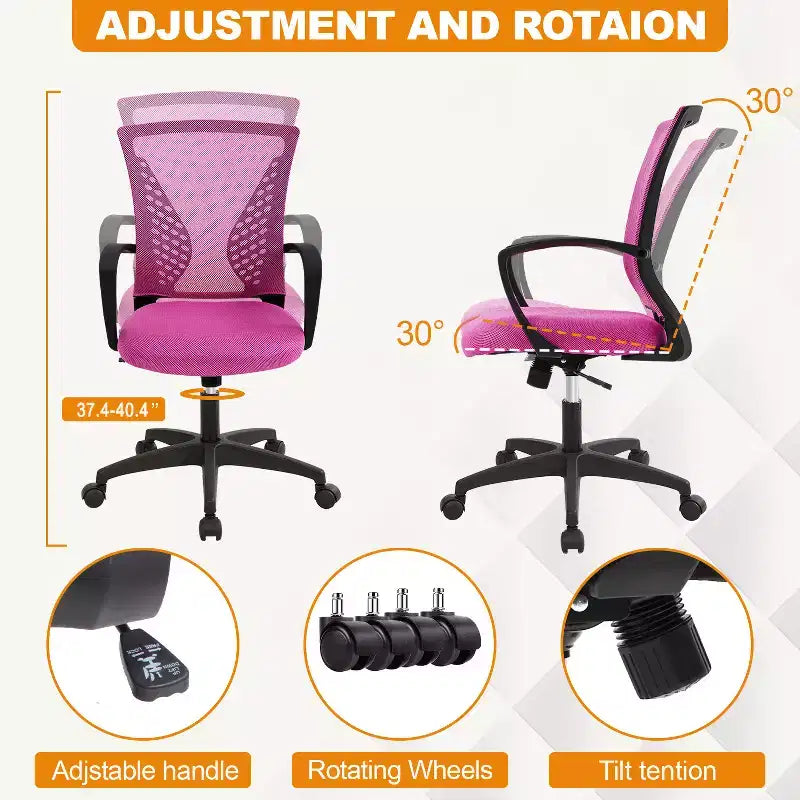 Chaise de bureau en maille BestMassage, chaise de bureau d'ordinateur, chaise de direction avec siège réglable en hauteur et dossier respirant