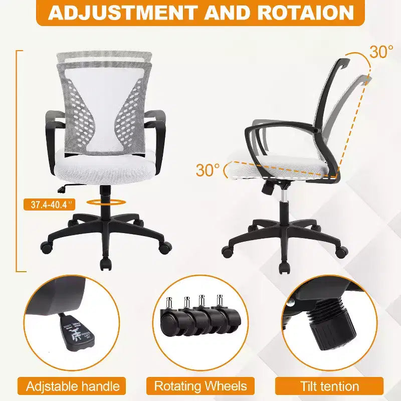 Chaise de bureau en maille BestMassage, chaise de bureau d'ordinateur, chaise de direction avec siège réglable en hauteur et dossier respirant