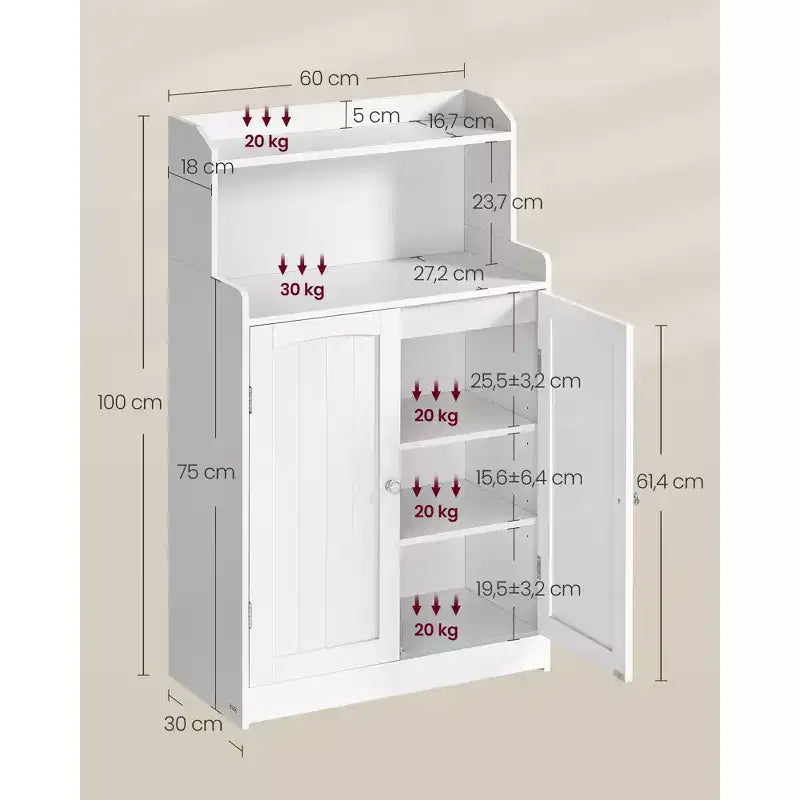 Meuble de Rangement pour Salle de Bain VASAGLE, Armoire de Salle de Bain au Sol avec 2 Portes, 2 Étagères Réglables, 30 x 60 x 100 cm, Autoportant