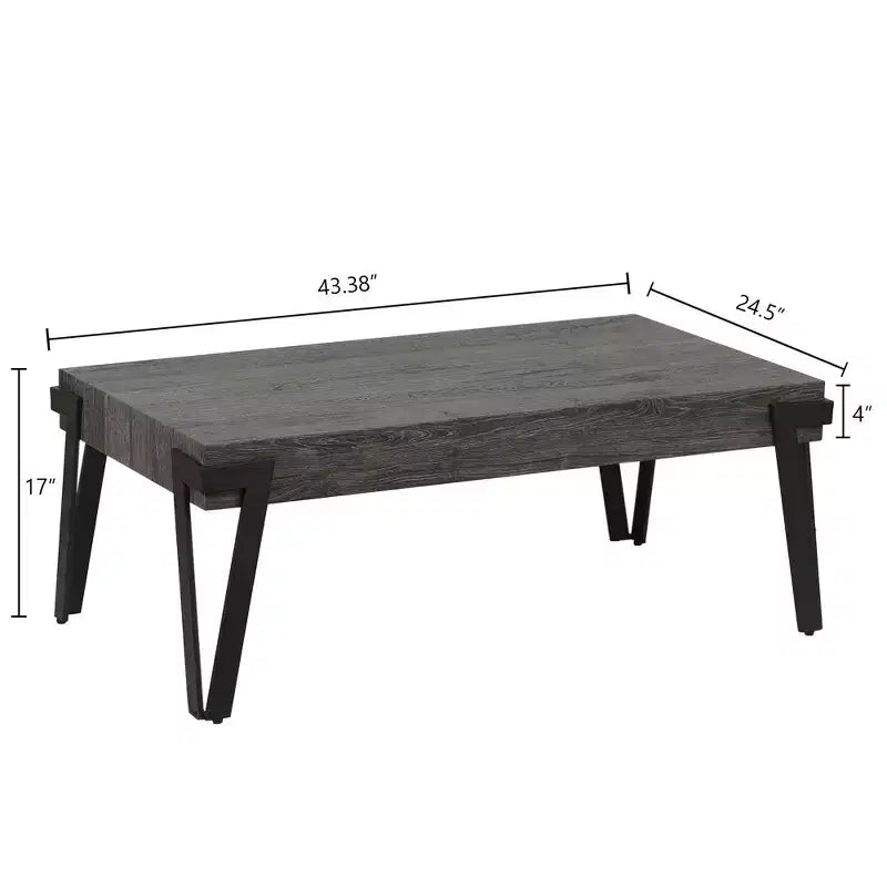 LuxenHome Table basse de 109,2 cm de large en bois manufacturé gris chêne et métal noir