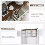 Armoire de cuisine haute Whizmax 72, meuble de rangement de cuisine avec porte coulissante de style grange, buffet avec support pour micro-ondes et 3 tiroirs