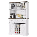 Armoire de cuisine haute Whizmax 72, meuble de rangement de cuisine avec porte coulissante de style grange, buffet avec support pour micro-ondes et 3 tiroirs