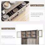 Armoire de cuisine haute Whizmax 72, meuble de rangement de cuisine avec porte coulissante de style grange, buffet avec support pour micro-ondes et 3 tiroirs