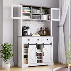 Armoire de cuisine haute Whizmax 72, meuble de rangement de cuisine avec porte coulissante de style grange, buffet avec support pour micro-ondes et 3 tiroirs