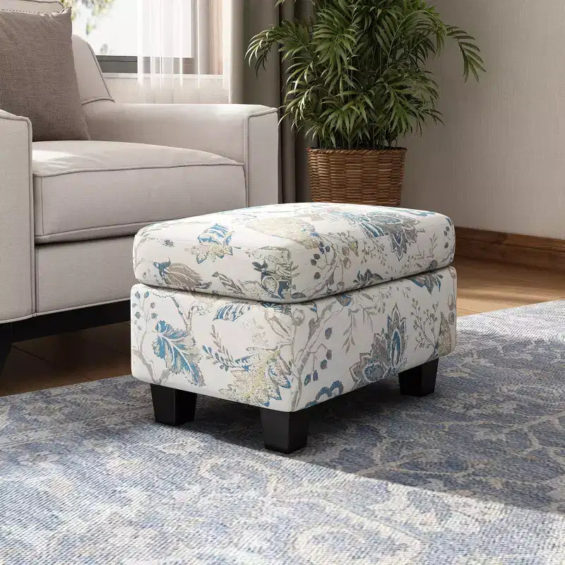 Christopher Knight Home Spield Ottoman rembourré à cadre en bois contemporain, beige/bleu