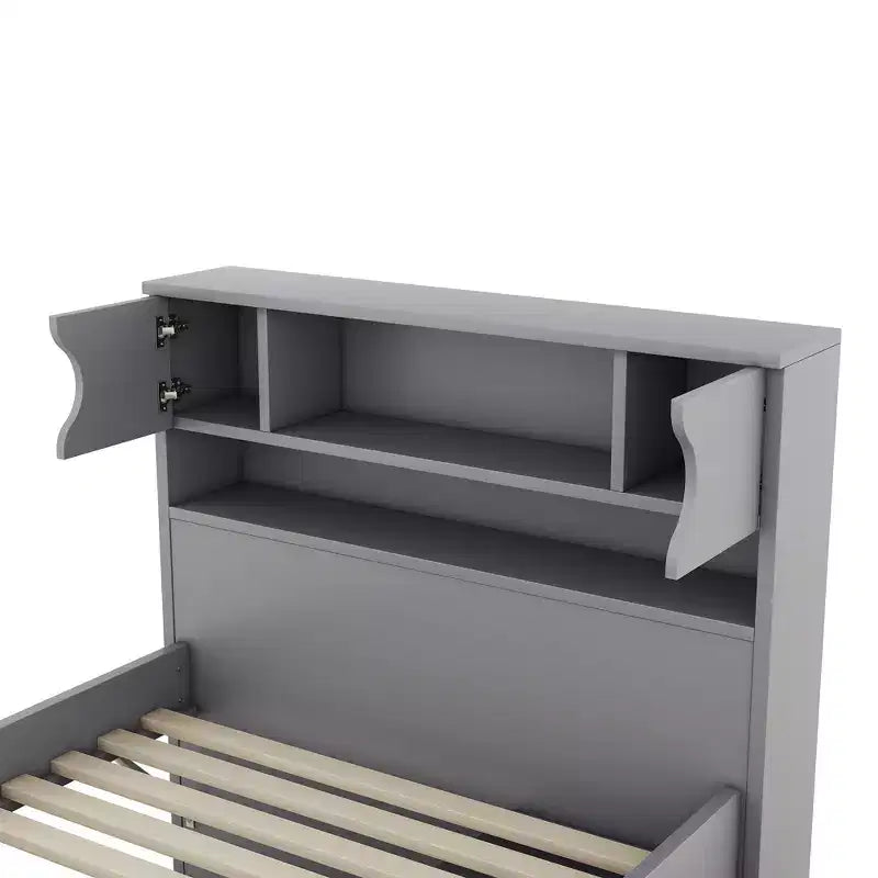 Cadre de lit plateforme capitaine double avec bibliothèques de rangement, étagères, armoire et 4 tiroirs - ModernLuxe