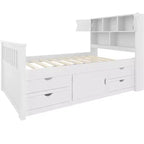 Cadre de lit plateforme capitaine double avec bibliothèques de rangement, étagères, armoire et 4 tiroirs - ModernLuxe