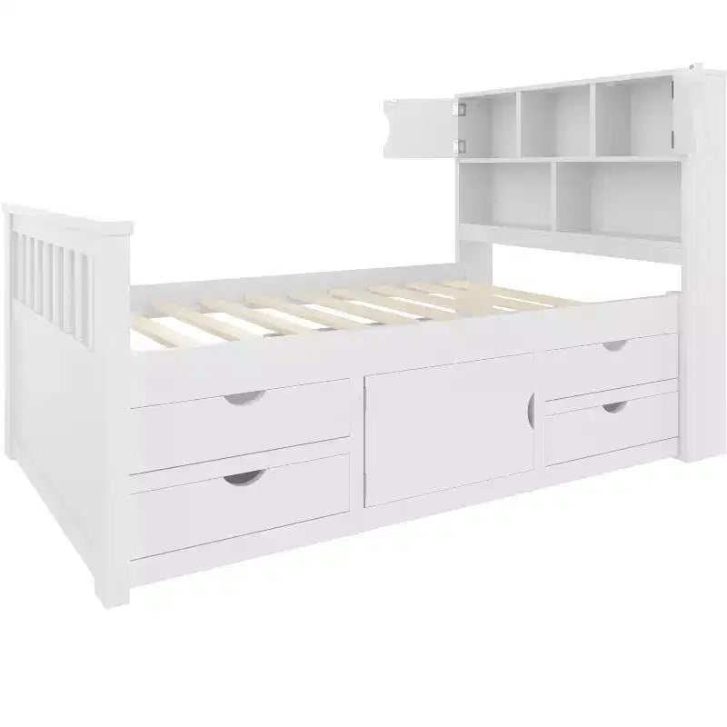 Cadre de lit plateforme capitaine double avec bibliothèques de rangement, étagères, armoire et 4 tiroirs - ModernLuxe