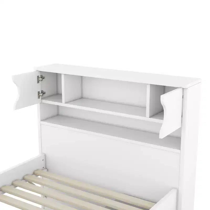 Cadre de lit plateforme capitaine double avec bibliothèques de rangement, étagères, armoire et 4 tiroirs - ModernLuxe