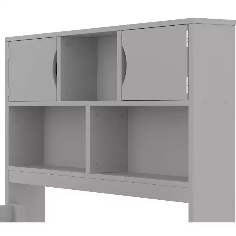 Cadre de lit plateforme capitaine double avec bibliothèques de rangement, étagères, armoire et 4 tiroirs - ModernLuxe