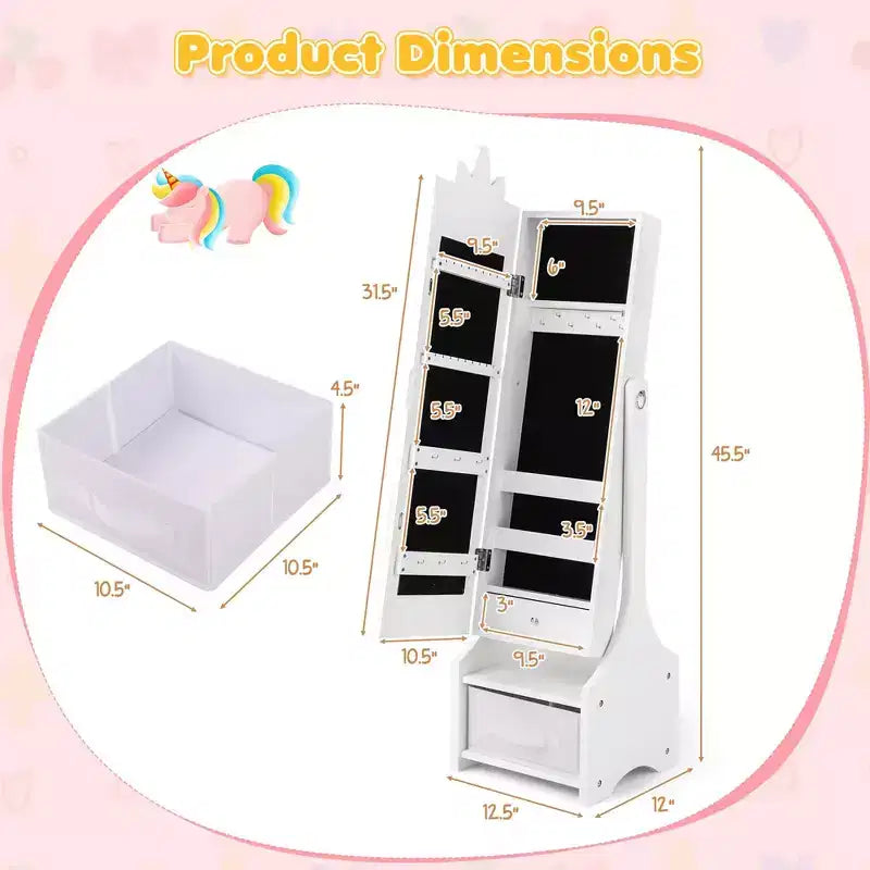 Costway Coiffeuse Enfant Maquillage Princesse Table et Chaise avec Armoire à Bijoux Blanc/Rose