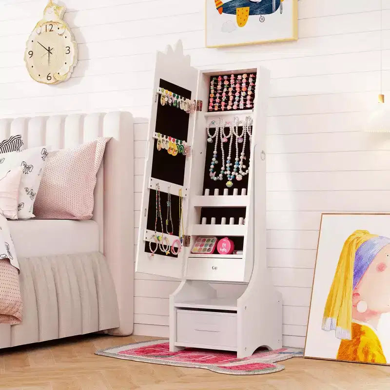 Costway Coiffeuse Enfant Maquillage Princesse Table et Chaise avec Armoire à Bijoux Blanc/Rose