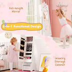 Costway Coiffeuse Enfant Maquillage Princesse Table et Chaise avec Armoire à Bijoux Blanc/Rose