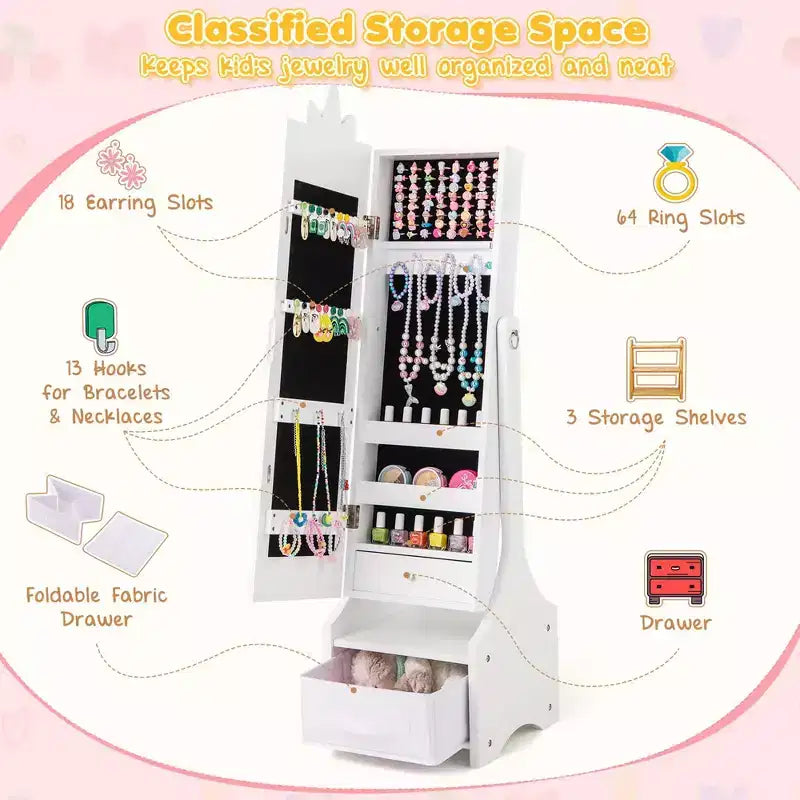 Costway Coiffeuse Enfant Maquillage Princesse Table et Chaise avec Armoire à Bijoux Blanc/Rose