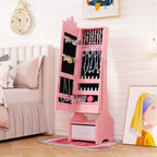 Costway Coiffeuse Enfant Maquillage Princesse Table et Chaise avec Armoire à Bijoux Blanc/Rose
