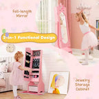 Costway Coiffeuse Enfant Maquillage Princesse Table et Chaise avec Armoire à Bijoux Blanc/Rose
