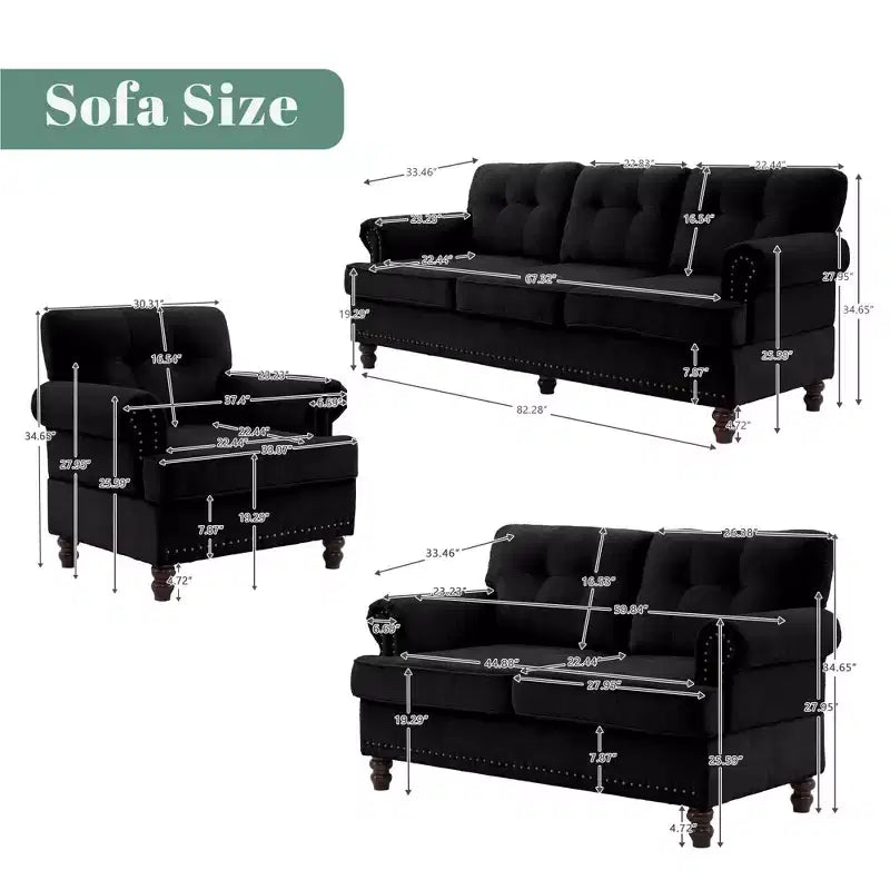 HYLEORY Ensemble de canapé 3 pièces en chenille pour salon avec canapé 3 places, causeuse 2 places, fauteuil simple, canapé rembourré pour salon, bureau