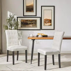 VECELO Chaises de salle à manger capitonnées Lot de 2/4/6 Chaises à dossier haut avec boutons touffetés Siège rembourré et pieds en bois d'hévéa Chaises de salle à manger Café/Beige/Gris