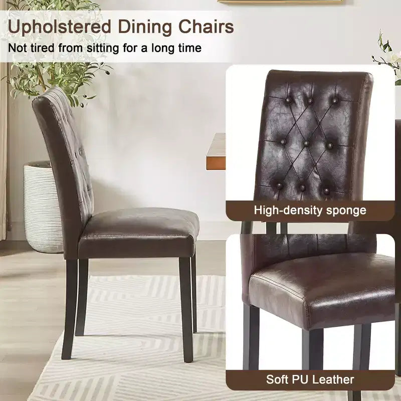 VECELO Chaises de salle à manger capitonnées Lot de 2/4/6 Chaises à dossier haut avec boutons touffetés Siège rembourré et pieds en bois d'hévéa Chaises de salle à manger Café/Beige/Gris
