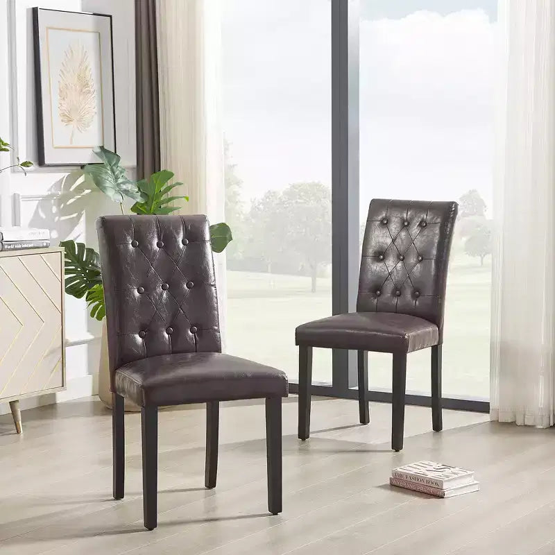 VECELO Chaises de salle à manger capitonnées Lot de 2/4/6 Chaises à dossier haut avec boutons touffetés Siège rembourré et pieds en bois d'hévéa Chaises de salle à manger Café/Beige/Gris