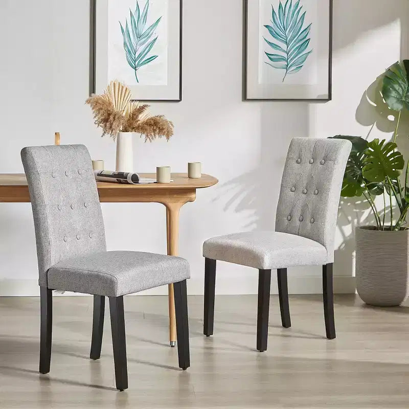VECELO Chaises de salle à manger capitonnées Lot de 2/4/6 Chaises à dossier haut avec boutons touffetés Siège rembourré et pieds en bois d'hévéa Chaises de salle à manger Café/Beige/Gris