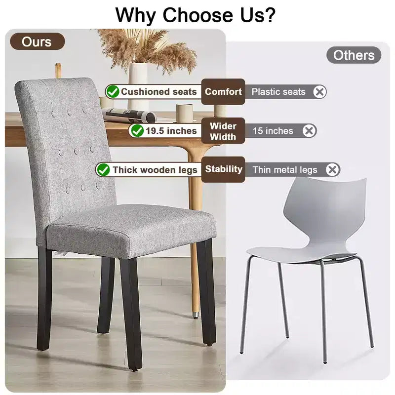 VECELO Chaises de salle à manger capitonnées Lot de 2/4/6 Chaises à dossier haut avec boutons touffetés Siège rembourré et pieds en bois d'hévéa Chaises de salle à manger Café/Beige/Gris