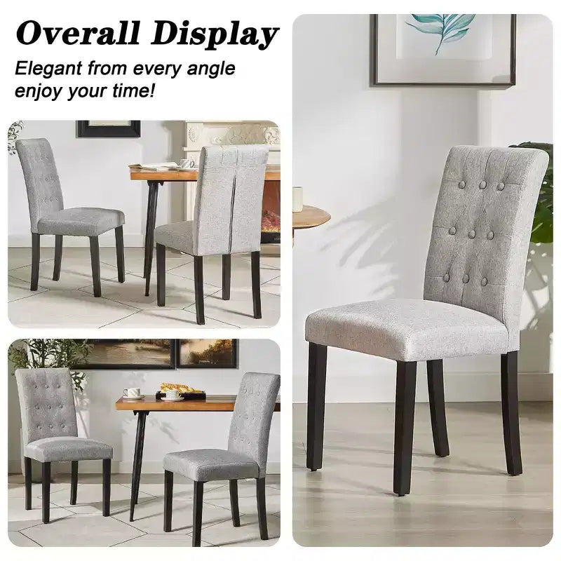 VECELO Chaises de salle à manger capitonnées Lot de 2/4/6 Chaises à dossier haut avec boutons touffetés Siège rembourré et pieds en bois d'hévéa Chaises de salle à manger Café/Beige/Gris