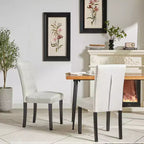 VECELO Chaises de salle à manger capitonnées Lot de 2/4/6 Chaises à dossier haut avec boutons touffetés Siège rembourré et pieds en bois d'hévéa Chaises de salle à manger Café/Beige/Gris