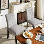 VECELO Chaises de salle à manger capitonnées Lot de 2/4/6 Chaises à dossier haut avec boutons touffetés Siège rembourré et pieds en bois d'hévéa Chaises de salle à manger Café/Beige/Gris
