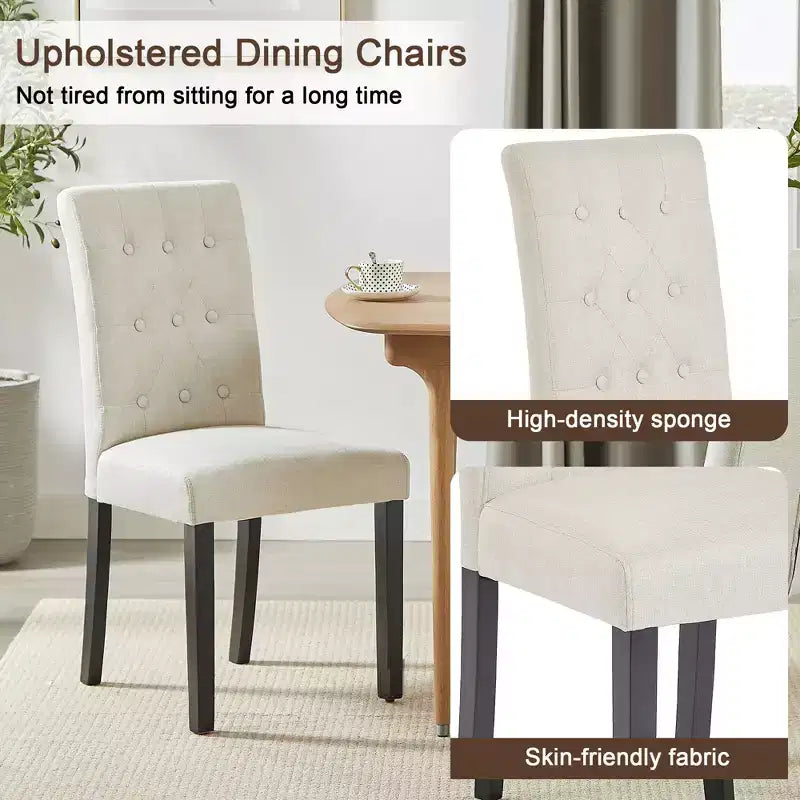VECELO Chaises de salle à manger capitonnées Lot de 2/4/6 Chaises à dossier haut avec boutons touffetés Siège rembourré et pieds en bois d'hévéa Chaises de salle à manger Café/Beige/Gris
