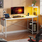 Bureau gaming réversible Bestier 61 avec prise électrique et LED, avec étagères à 4 niveaux