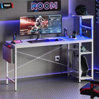 Bureau gaming réversible Bestier 61 avec prise électrique et LED, avec étagères à 4 niveaux
