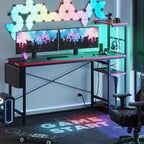 Bureau gaming réversible Bestier 61 avec prise électrique et LED, avec étagères à 4 niveaux