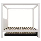 Lit plateforme à baldaquin tapissé Twin/Full avec lit gigogne et 3 tiroirs de rangement-ModernLuxe