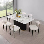 Ensemble de salle à manger moderne de 7 pièces avec table en faux marbre et chaises sans accoudoirs en tissu bouclé pour cuisine - Morden Fort