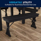 Banc de ferme pliant Flash Furniture HERCULES 40 x 12 en pin massif antique noir délavé de qualité commerciale avec pieds en X verrouillables et pliables