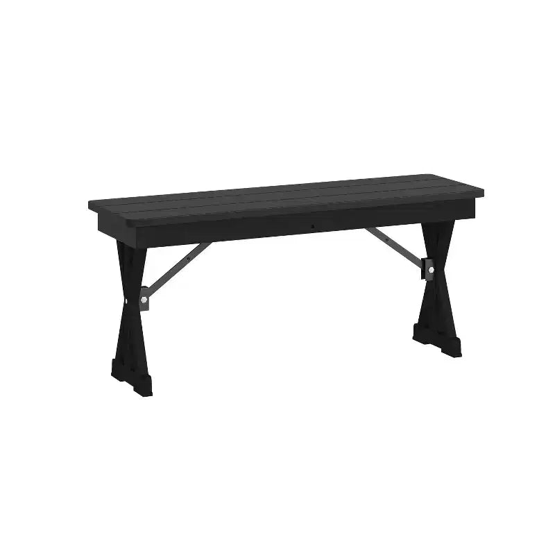 Banc de ferme pliant Flash Furniture HERCULES 40 x 12 en pin massif antique noir délavé de qualité commerciale avec pieds en X verrouillables et pliables