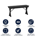Banc de ferme pliant Flash Furniture HERCULES 40 x 12 en pin massif antique noir délavé de qualité commerciale avec pieds en X verrouillables et pliables