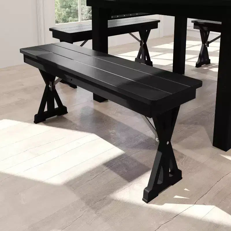 Banc de ferme pliant Flash Furniture HERCULES 40 x 12 en pin massif antique noir délavé de qualité commerciale avec pieds en X verrouillables et pliables