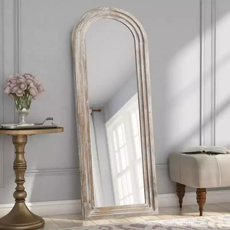 PexFix 21 po l. x 64 po H Miroir en bois massif cintrée classique, encadré en marron