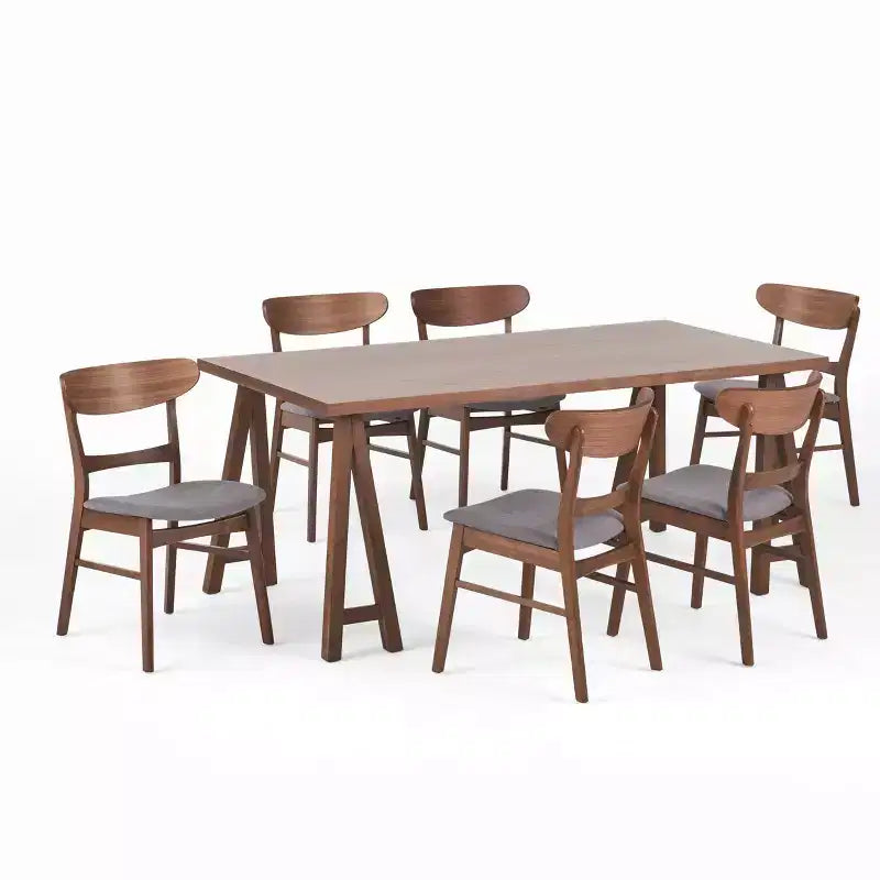 Ensemble de salle à manger 7 pièces en tissu Isador Mid Century Modern de GDFStudio en hévéa