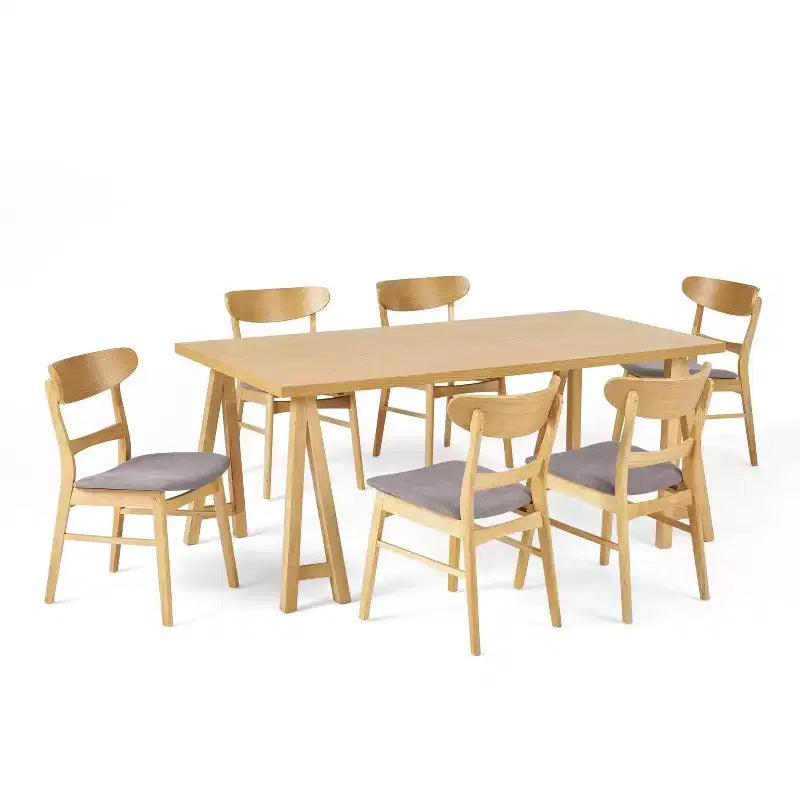 Ensemble de salle à manger 7 pièces en tissu Isador Mid Century Modern de GDFStudio en hévéa