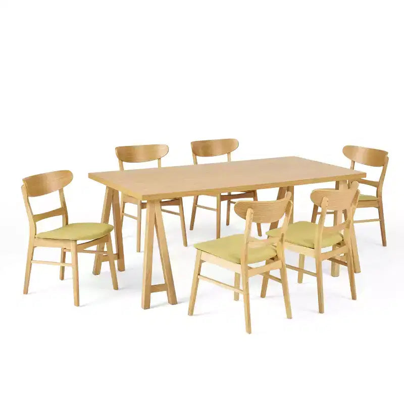 Ensemble de salle à manger 7 pièces en tissu Isador Mid Century Modern de GDFStudio en hévéa