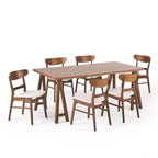 Ensemble de salle à manger 7 pièces en tissu Isador Mid Century Modern de GDFStudio en hévéa