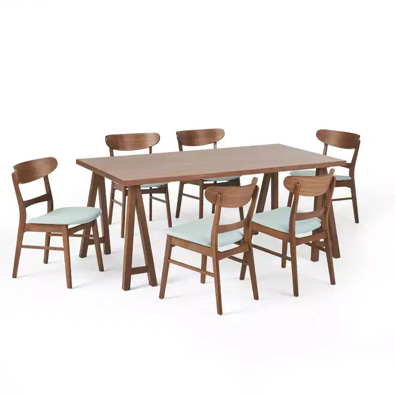 Ensemble de salle à manger 7 pièces en tissu Isador Mid Century Modern de GDFStudio en hévéa