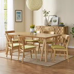 Ensemble de salle à manger 7 pièces en tissu Isador Mid Century Modern de GDFStudio en hévéa
