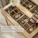 Coiffeuses cannelées avec miroir lumineux HD 36", grande coiffeuse moderne 48" avec plateau en verre, 5 tiroirs et étagères, table de maquillage