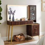 Coiffeuses cannelées avec miroir lumineux HD 36", grande coiffeuse moderne 48" avec plateau en verre, 5 tiroirs et étagères, table de maquillage