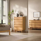 Commode d'homme à 5 tiroirs LuxenHome Summer Oak en bois d'ingénierie, 123 cm de hauteur, marron